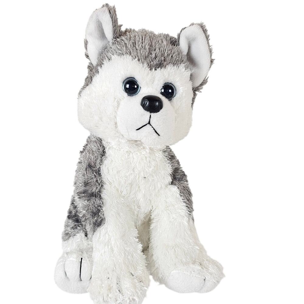 TY Slush Husky Plush Stuffed Animal Gray White Soft Toy Sitting 10 Inch Dog 2017